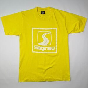 Vintage 80s 90s Saginaw Screen Stars Graphic T-Shirt Medium Yellow USA Tee